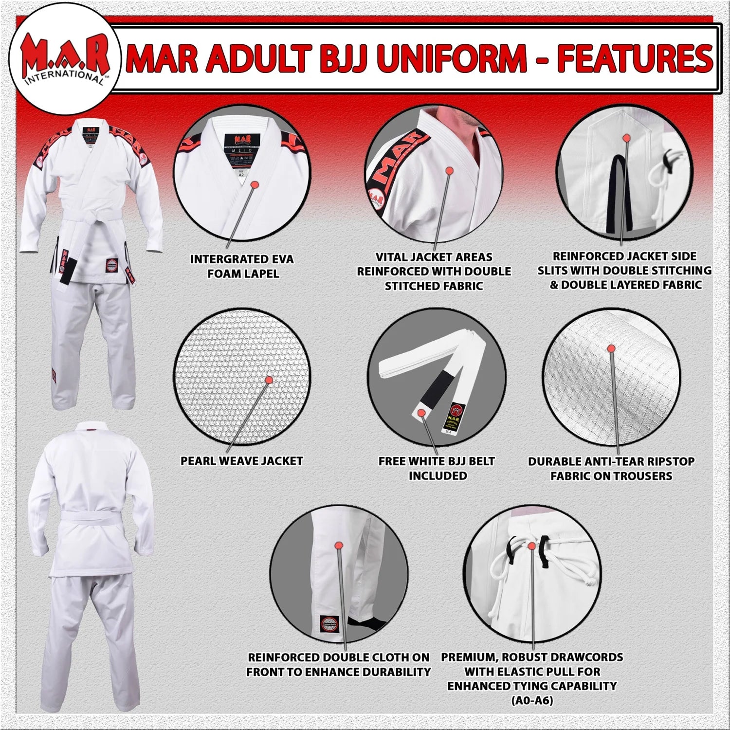 MAR-060B | White Brazilian Jiu-Jitsu Uniform - Uniforms