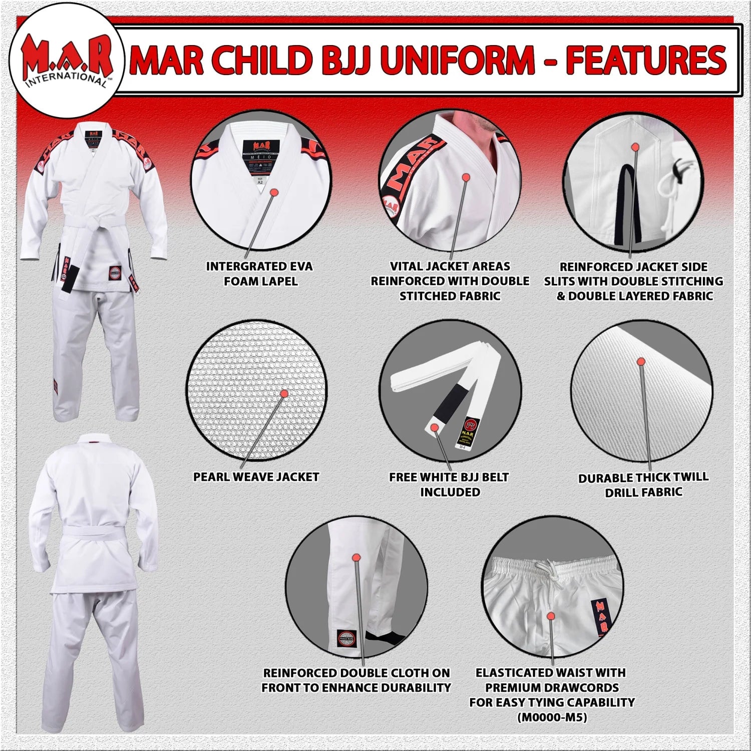 MAR-060B | White Brazilian Jiu-Jitsu Uniform - Uniforms