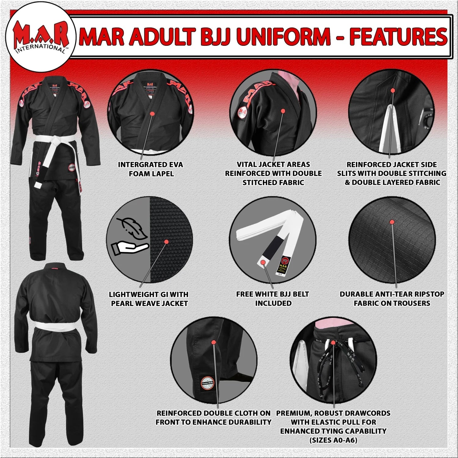 MAR-061B | Black Brazilian Jiu-Jitsu Uniform - Uniforms