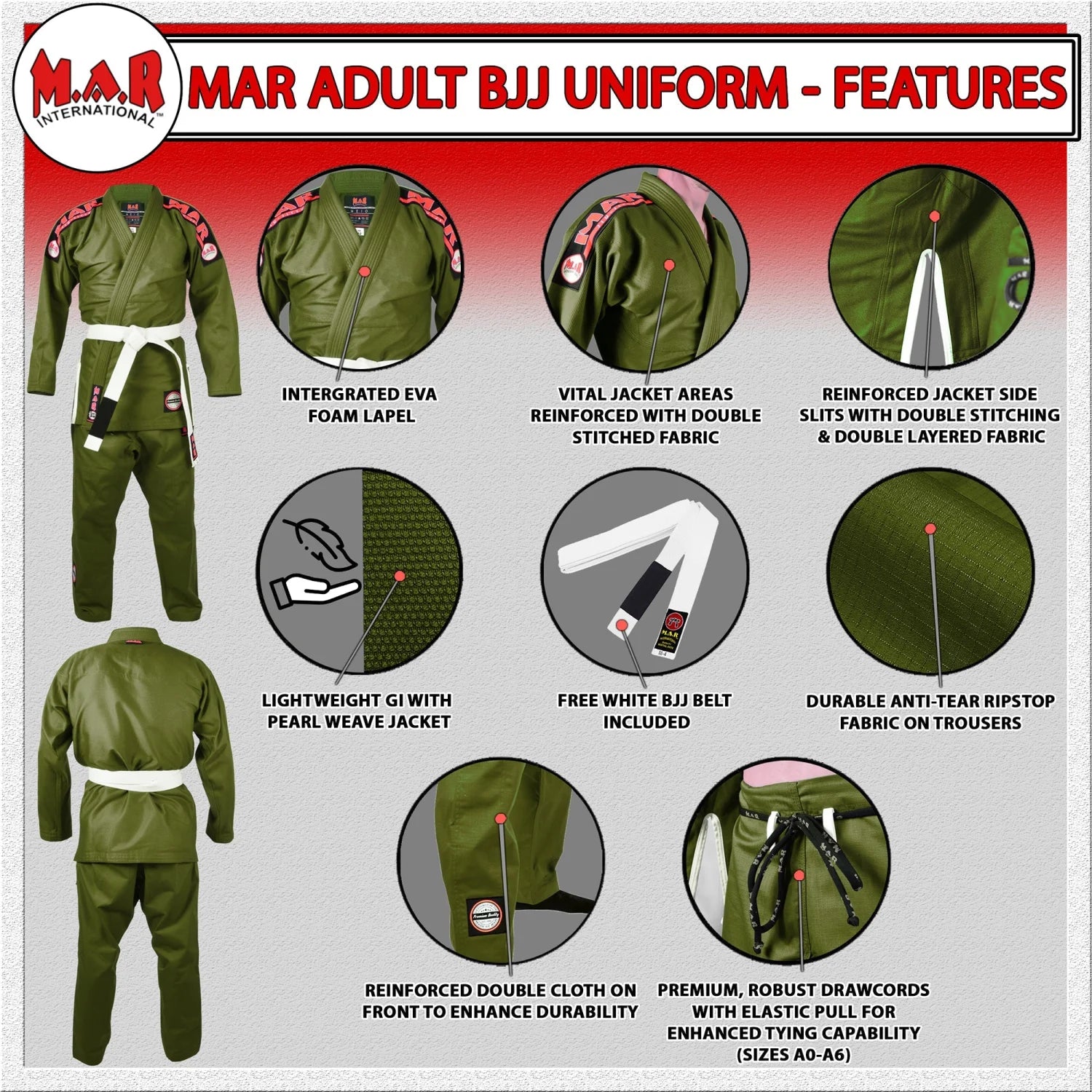 MAR-061E | Olive Green Brazilian Jiu-Jitsu Uniform - Uniforms