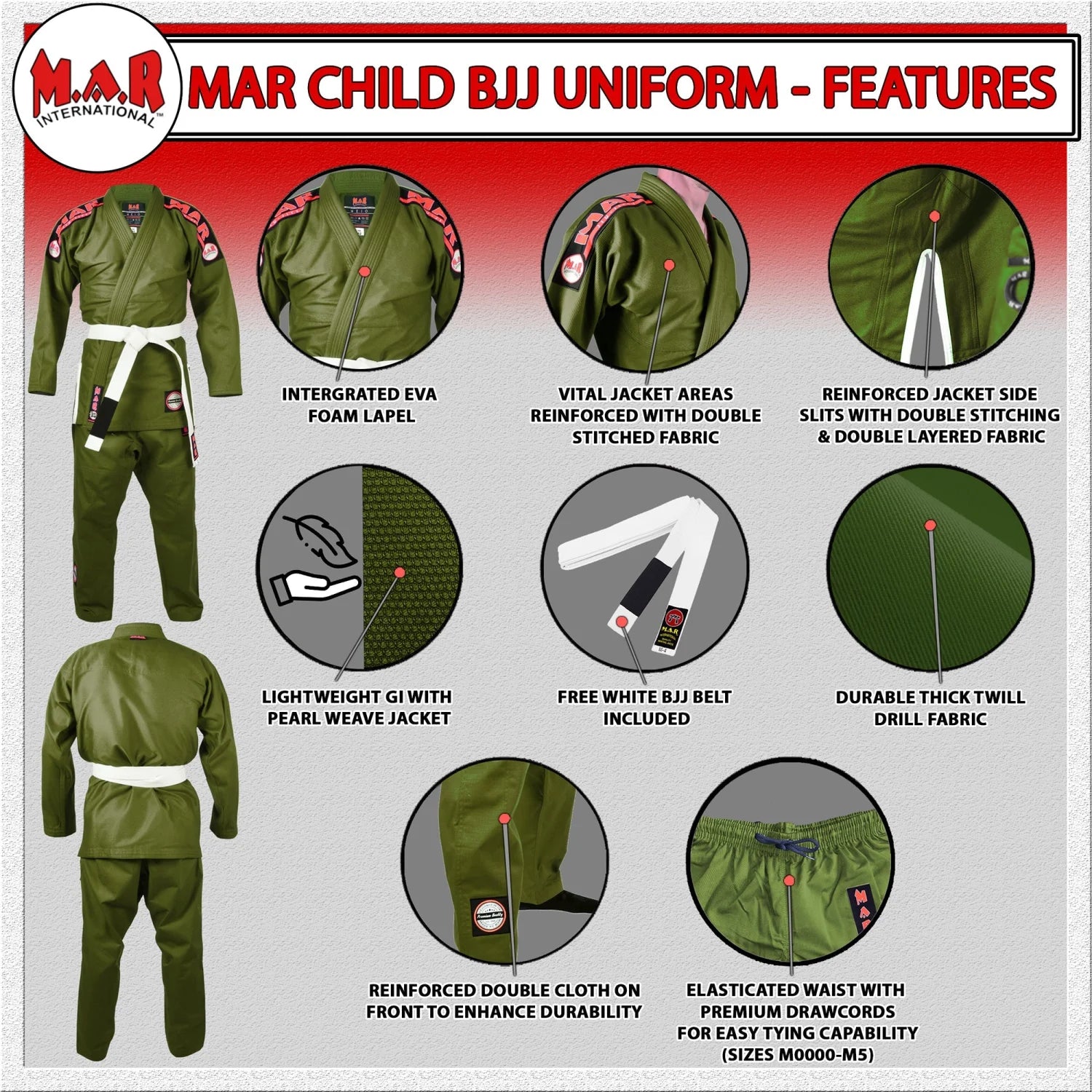 MAR-061E | Olive Green Brazilian Jiu-Jitsu Uniform - Uniforms