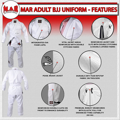 MAR-062B | White Brazilian Jiu-Jitsu Uniform - 480gsm - Uniforms