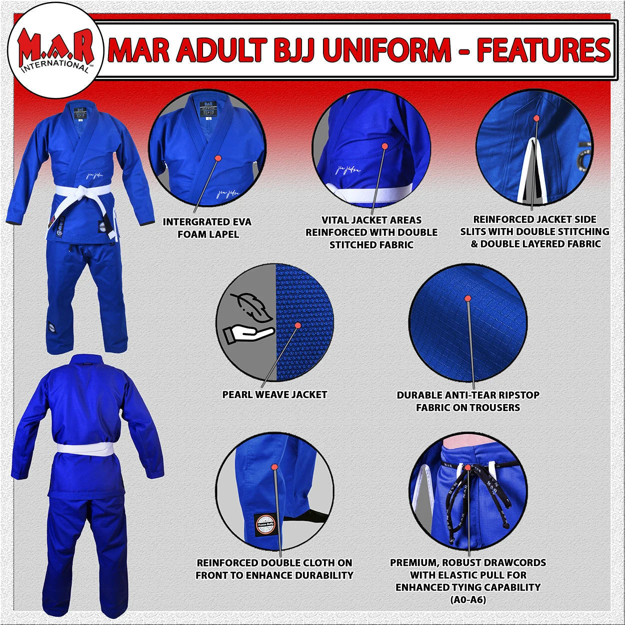 MAR-064B | Blue Brazilian Jiu-Jitsu Uniform - 480gsm - Uniforms
