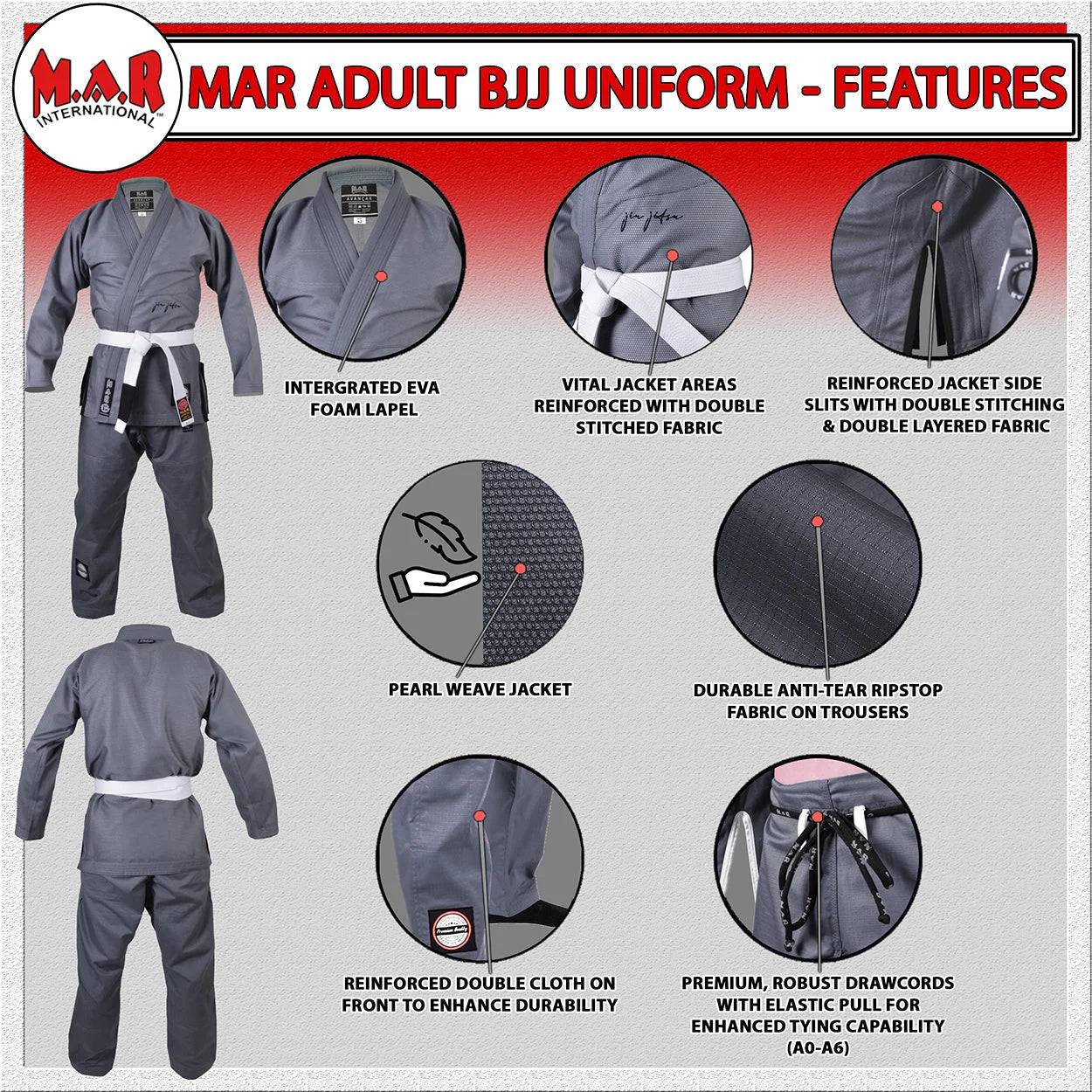 MAR-064C | Grey Brazilian Jiu-Jitsu Uniform - 480gsm - Uniforms