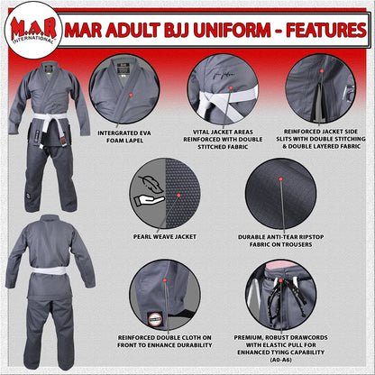 MAR-064C | Grey Brazilian Jiu-Jitsu Uniform - 480gsm - Uniforms
