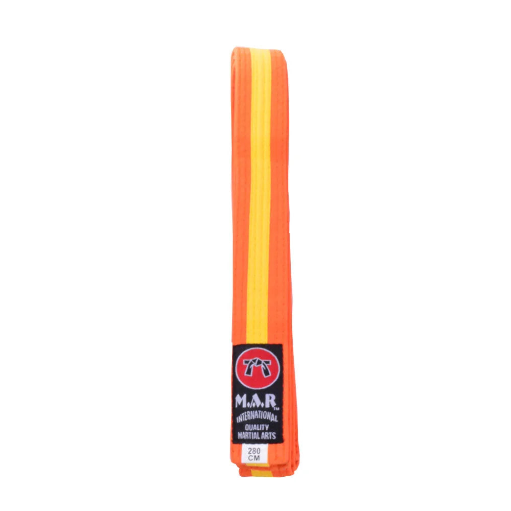 MAR-076 | Coloured Striped Grading Belts (A-J) - (A) Orange & Yellow / 250cm / Wholesale - Belts