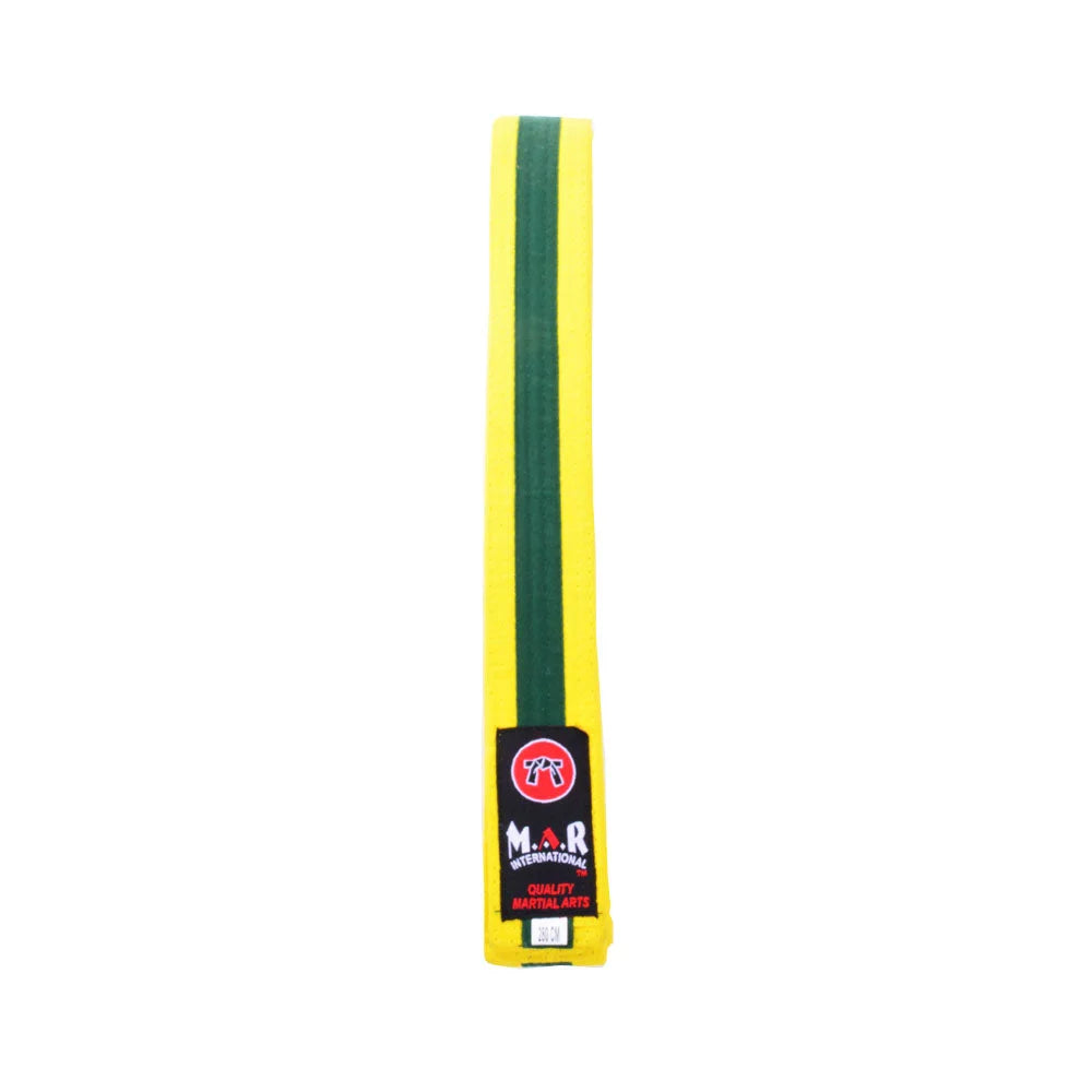 MAR-076 | Coloured Striped Grading Belts (A-J) - (B) Yellow & Green / 250cm / Wholesale - Belts