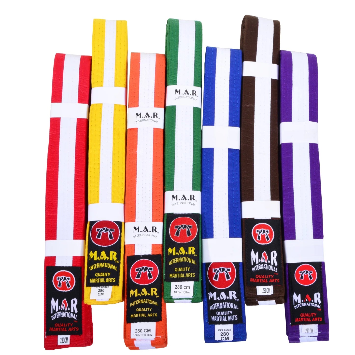 MAR-076 | Coloured Striped Grading Belts (A-J) - Belts