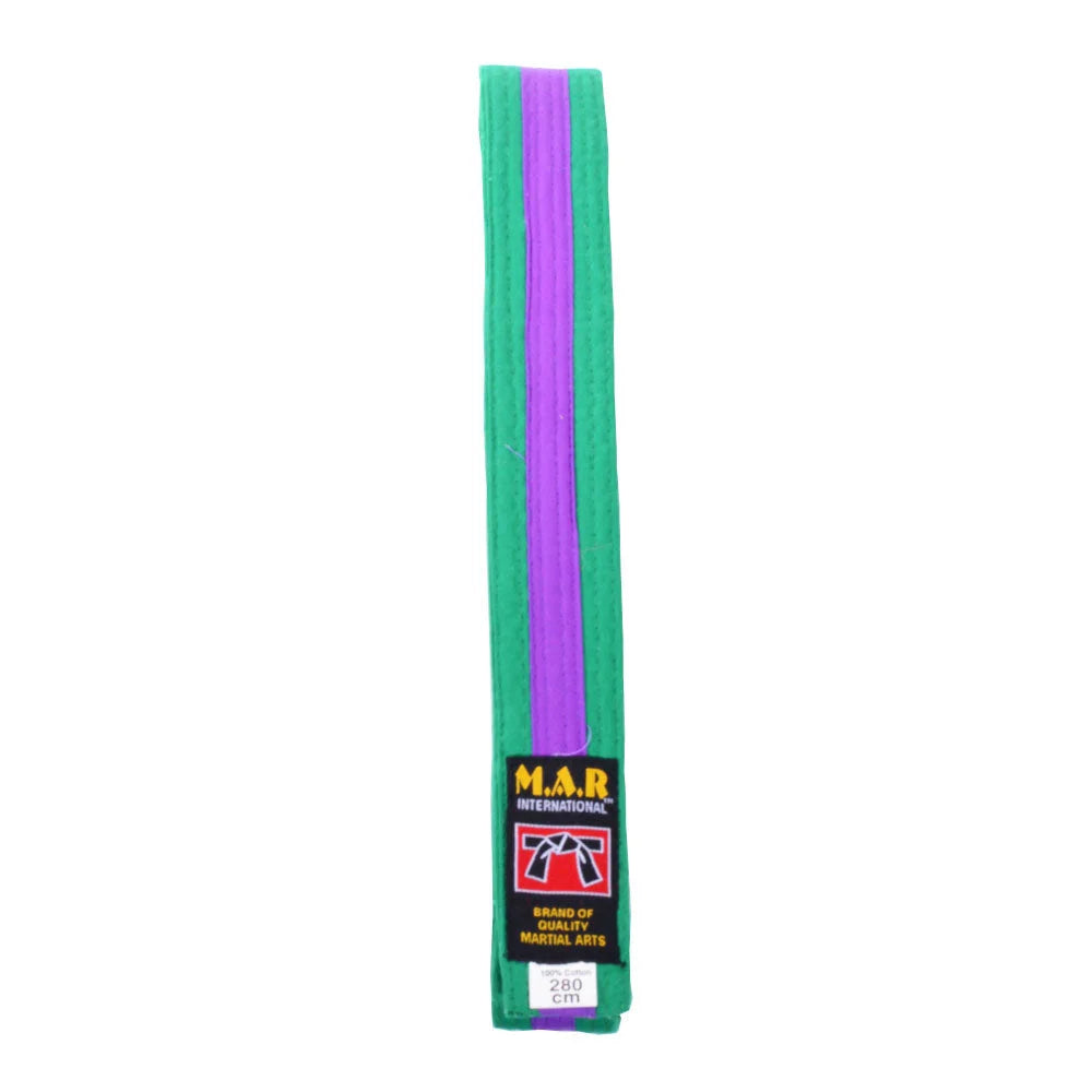 MAR-076 | Coloured Striped Grading Belts (A-J) - (C) Green & Purple / 250cm / Wholesale - Belts