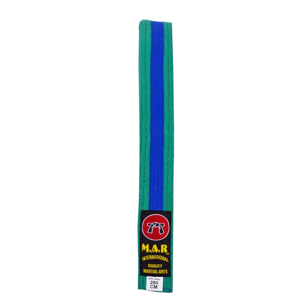 MAR-076 | Coloured Striped Grading Belts (A-J) - (D) Green & Blue / 250cm / Wholesale - Belts