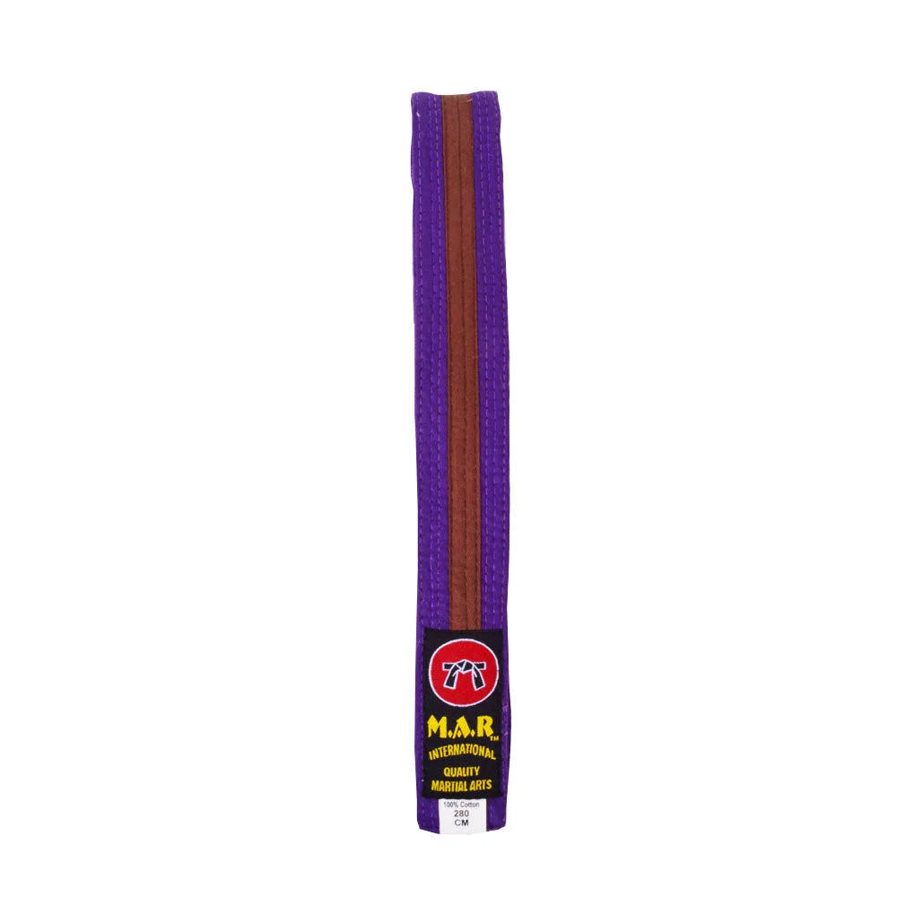 MAR-076 | Coloured Striped Grading Belts (A-J) - (E) Purple & Brown / 250cm / Wholesale - Belts