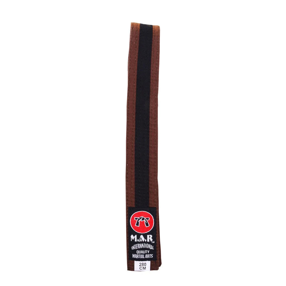 MAR-076 | Coloured Striped Grading Belts (A-J) - (F) Brown & Black / 250cm / Wholesale - Belts