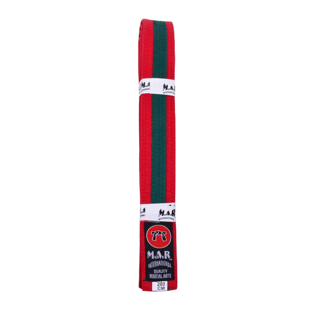 MAR-076 | Coloured Striped Grading Belts (A-J) - (I) Red & Green / 250cm / Wholesale - Belts