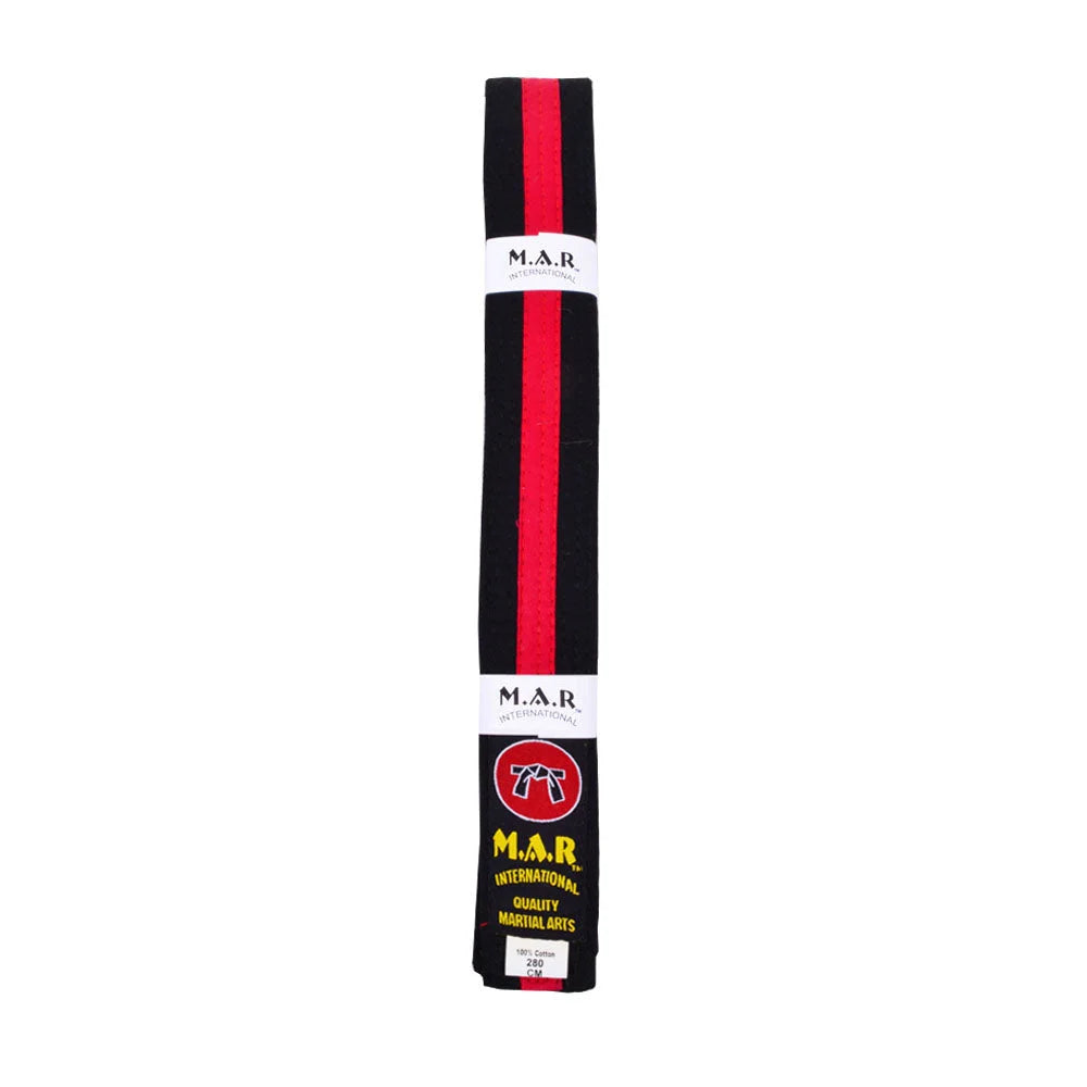 MAR-076 | Coloured Striped Grading Belts (A-J) - (J) Black & Red / 250cm / Wholesale - Belts