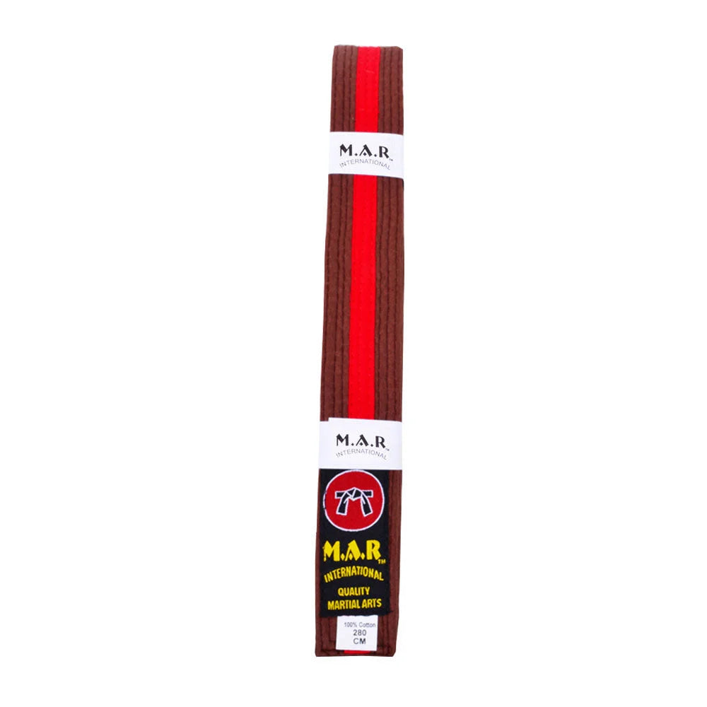 MAR-076 | Coloured Striped Grading Belts (K-T) - (K) Brown & Red / 250cm / Wholesale - Belts