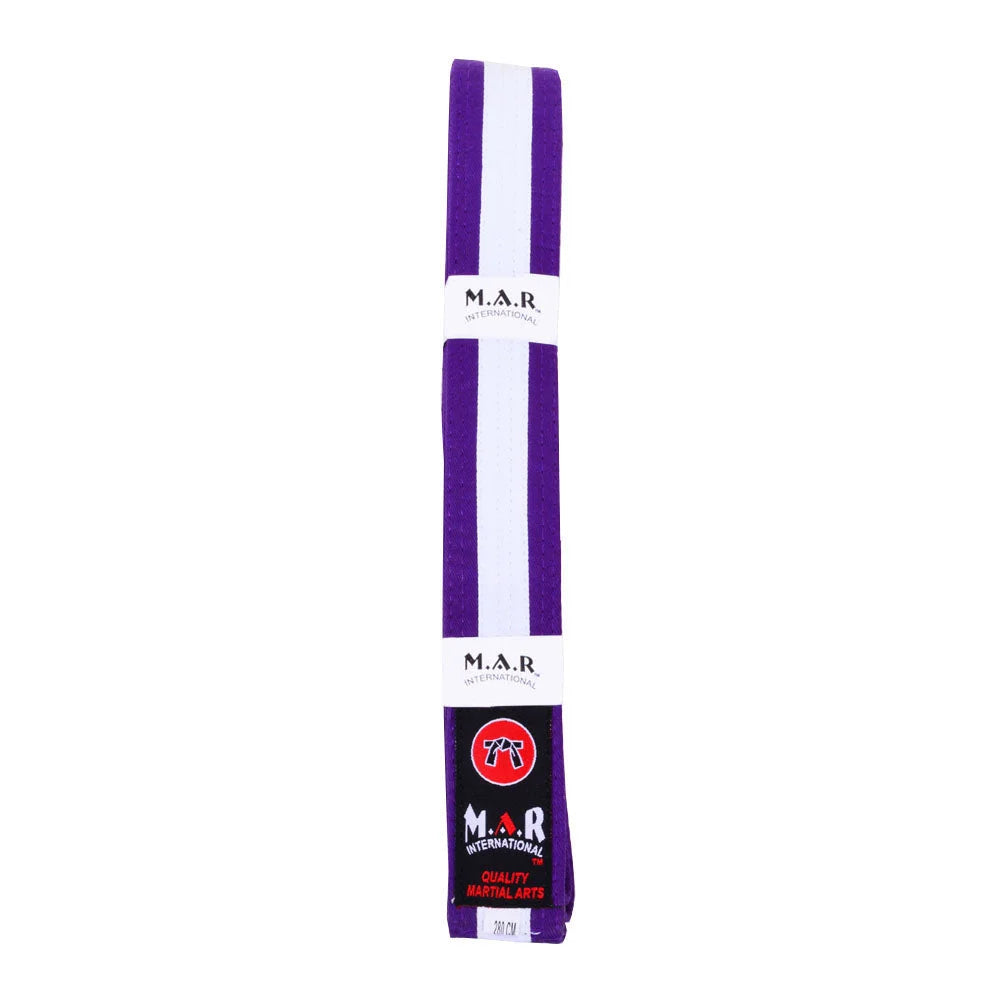 MAR-076 | Coloured Striped Grading Belts (K-T) - (L) Purple & White / 250cm / Wholesale - Belts