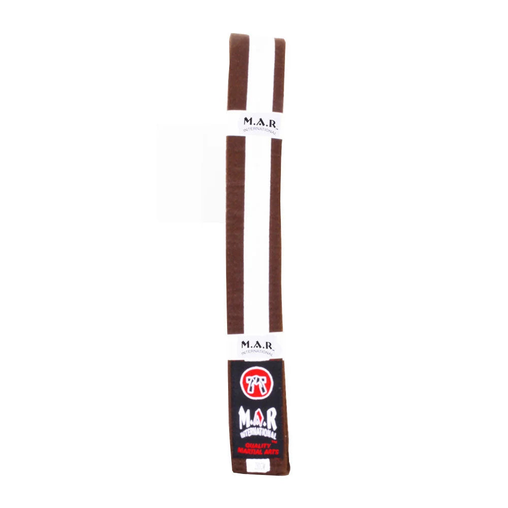 MAR-076 | Coloured Striped Grading Belts (K-T) - (M) Brown & White / 250cm / Wholesale - Belts