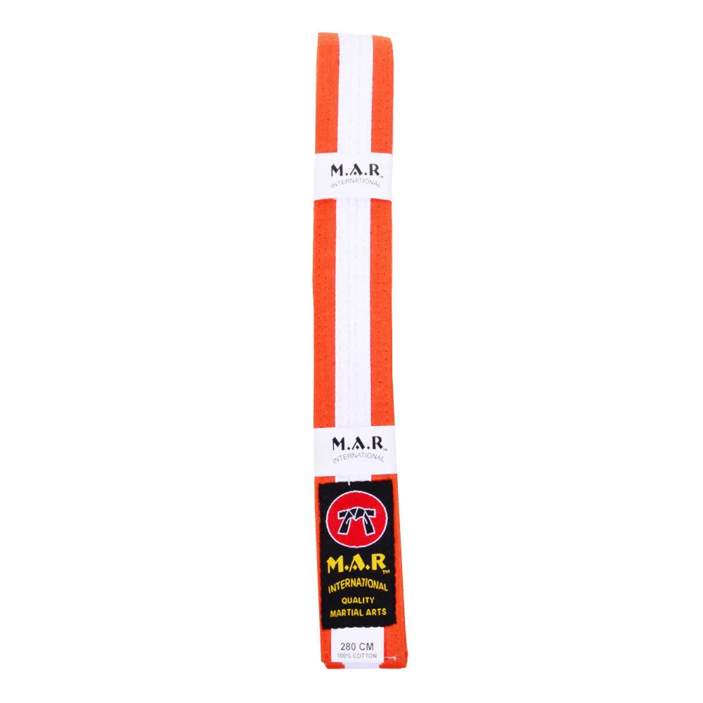 MAR-076 | Coloured Striped Grading Belts (K-T) - (N) Orange & White / 250cm / Wholesale - Belts