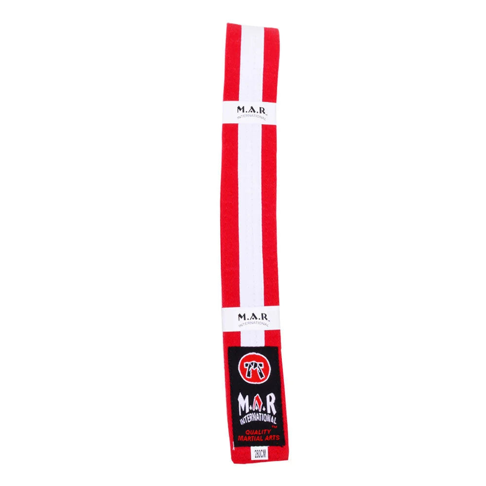 MAR-076 | Coloured Striped Grading Belts (K-T) - (O) Red & White / 250cm / Wholesale - Belts
