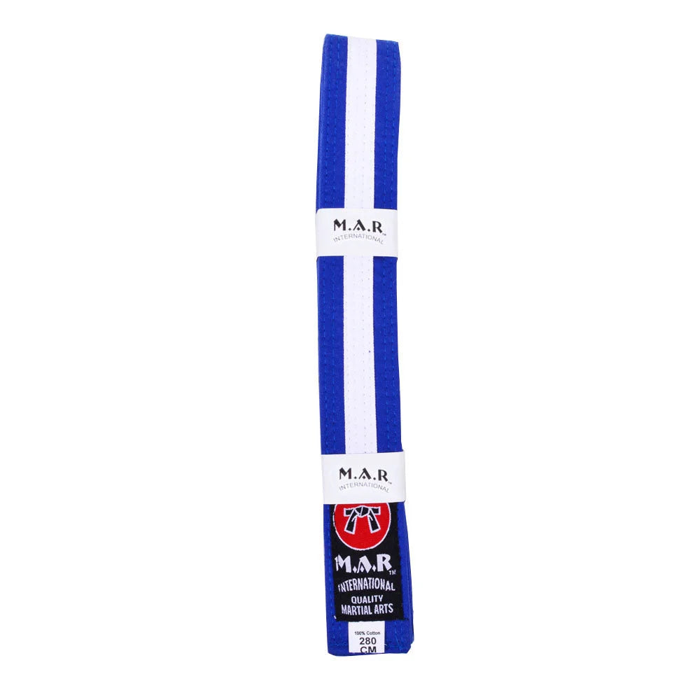 MAR-076 | Coloured Striped Grading Belts (K-T) - (Q) Blue & White / 250cm / Wholesale - Belts