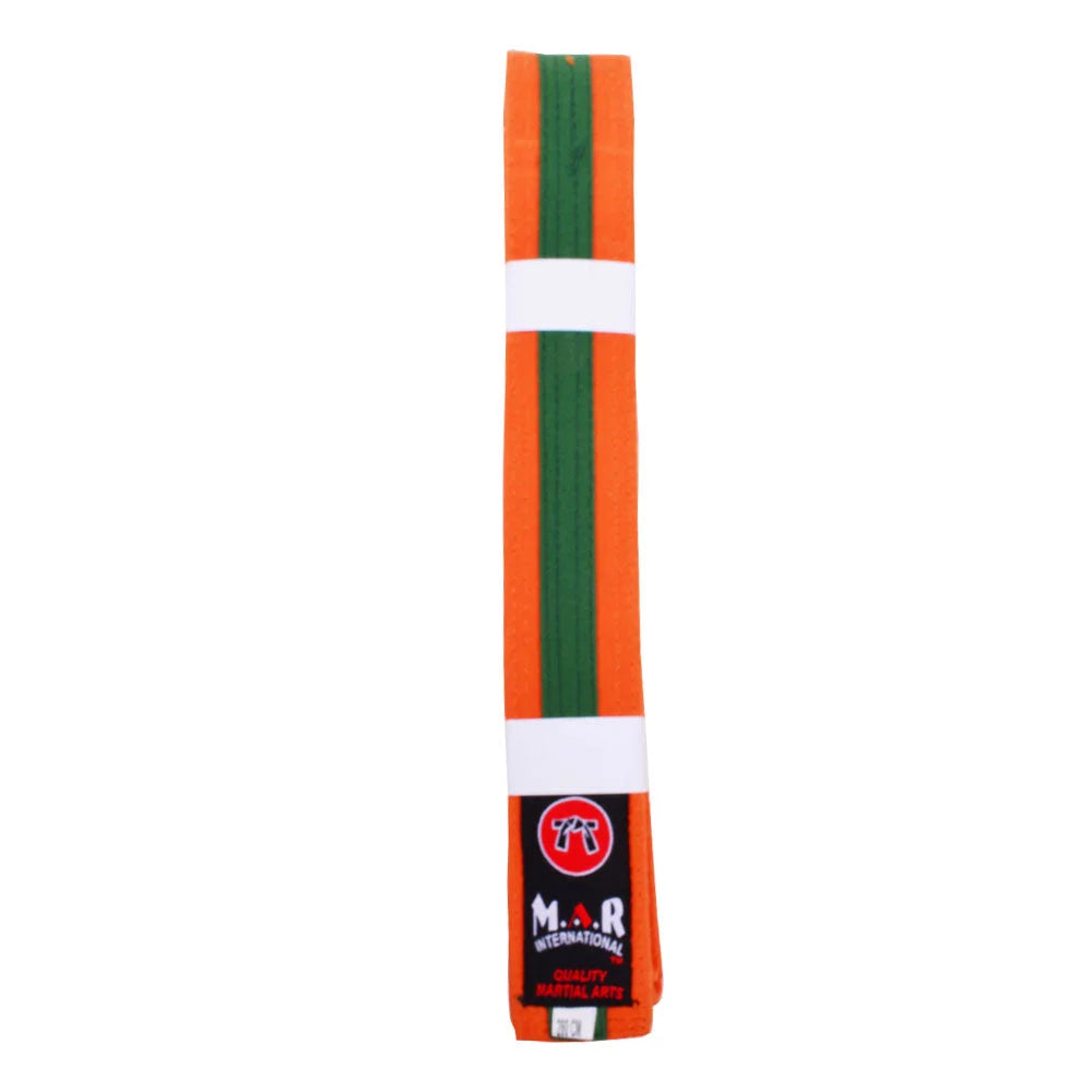 MAR-076 | Coloured Striped Grading Belts (K-T) - (S) Orange & Green / 250cm / Wholesale - Belts