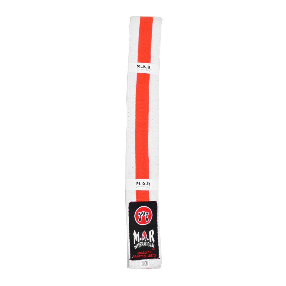 MAR-077 | Coloured Striped Grading Belt - Wholesale / A: White & Orange / 250cm - Belts