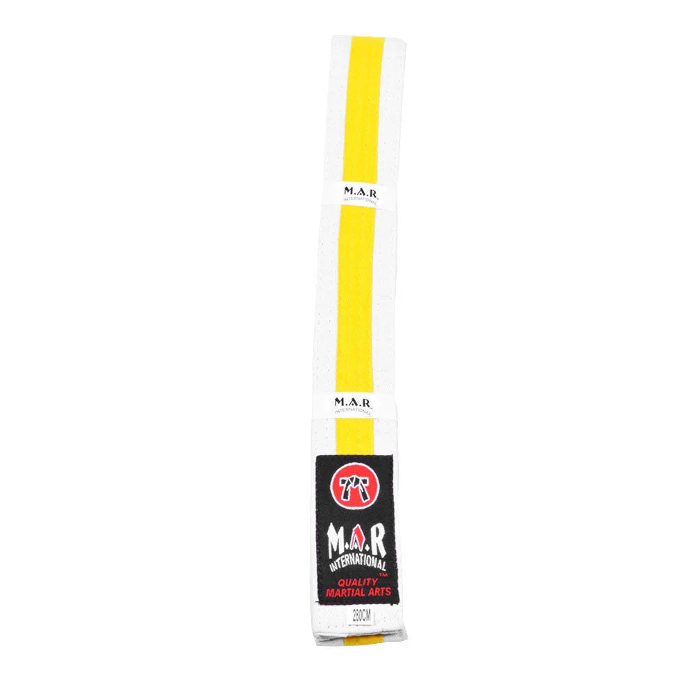 MAR-077 | Coloured Striped Grading Belt - Wholesale / C: White & Yellow / 280cm - Belts