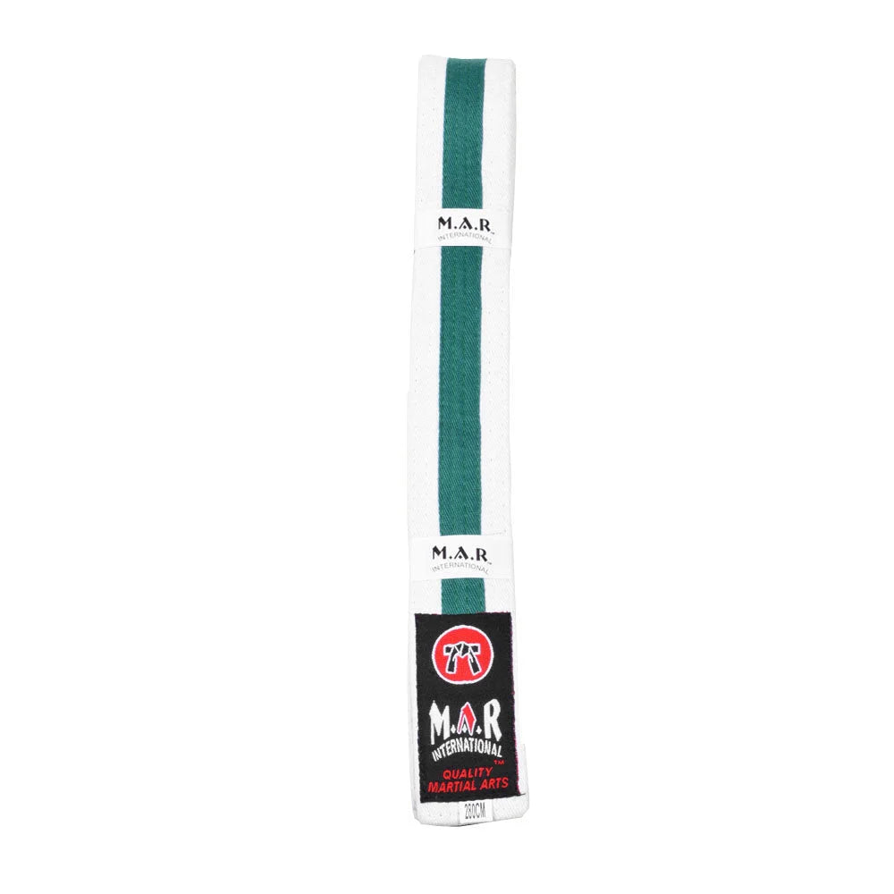 MAR-077 | Coloured Striped Grading Belt - Wholesale / D: White & Green / 280cm - Belts