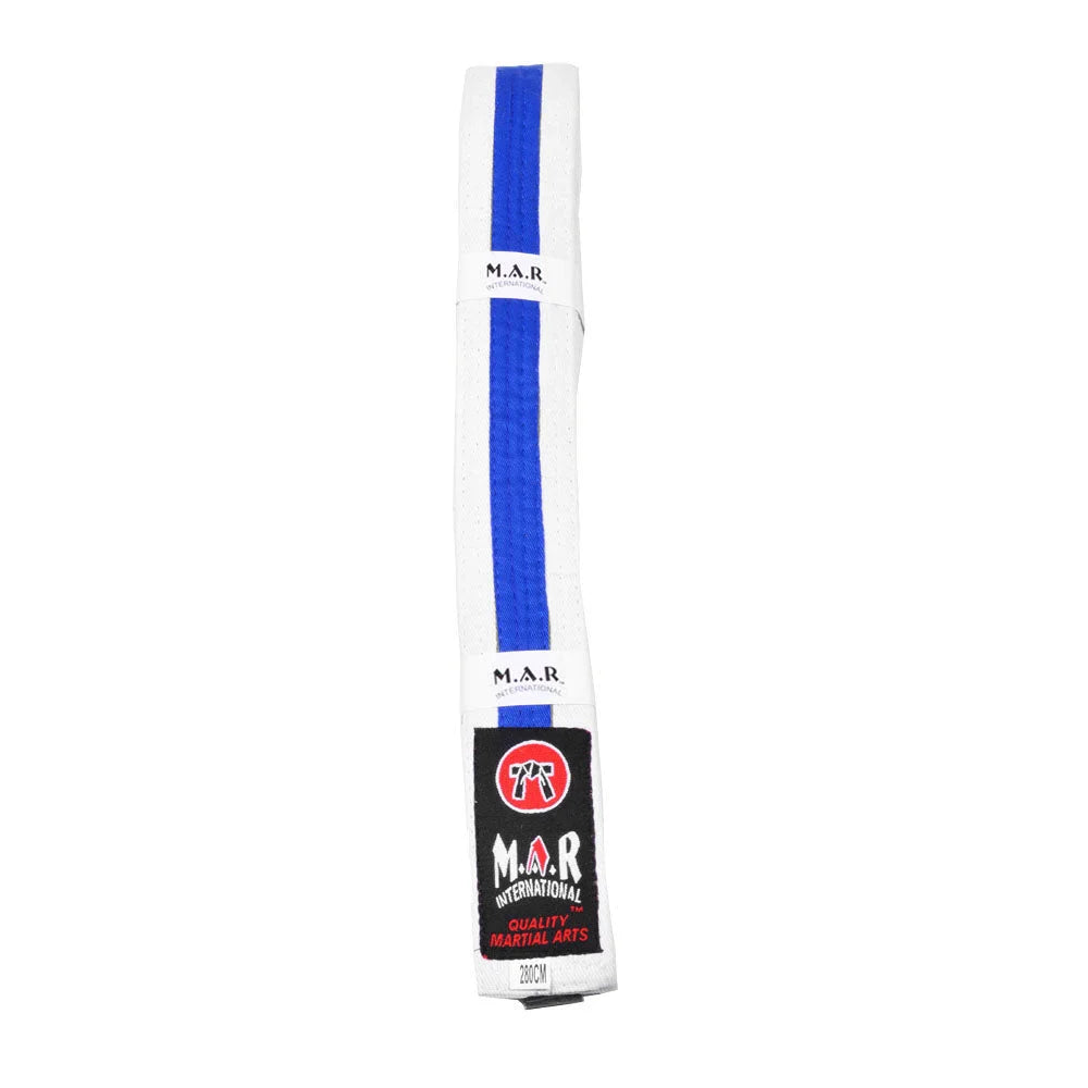 MAR-077 | Coloured Striped Grading Belt - Wholesale / F: White & Blue / 250cm - Belts