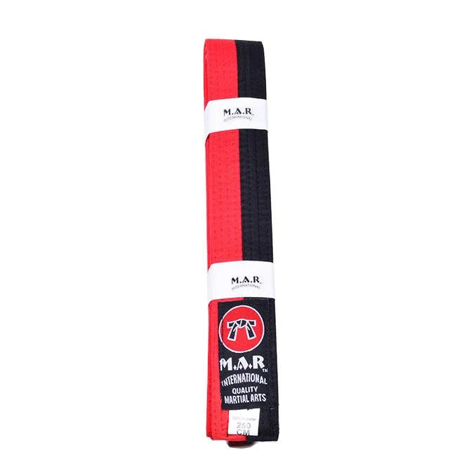 MAR-080 | Block Stripe Colour Rank Belts (A-D) - Wholesale / (D) Black/Red Stripe / 250 - Belts
