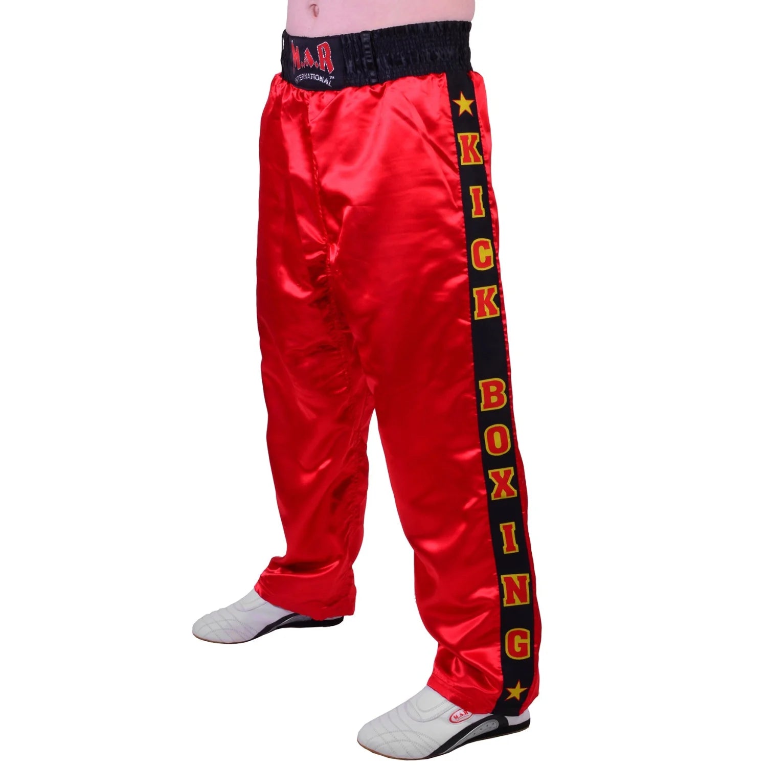 MAR-087A | Red & Black Kickboxing Trousers w/ Embroidered Writing - Trousers