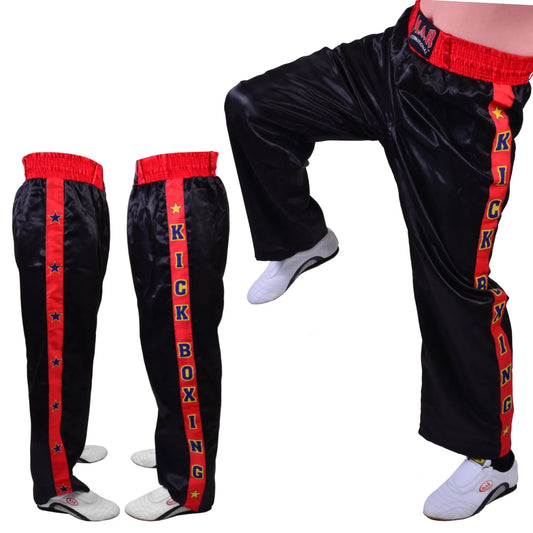 MAR-087B | Black & Red Kickboxing Trousers w/ Embroidered Writing - Trousers
