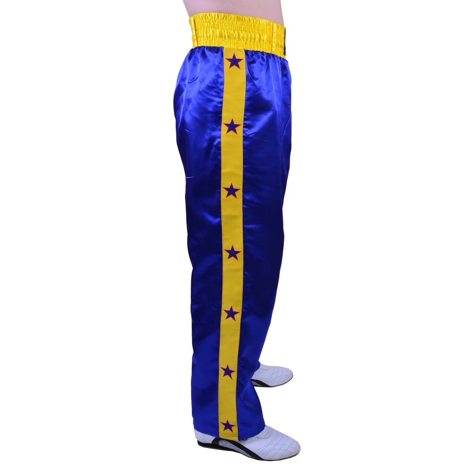 MAR-087C | Blue & Yellow Kickboxing Trousers w/ Embroidered Writing - Trousers