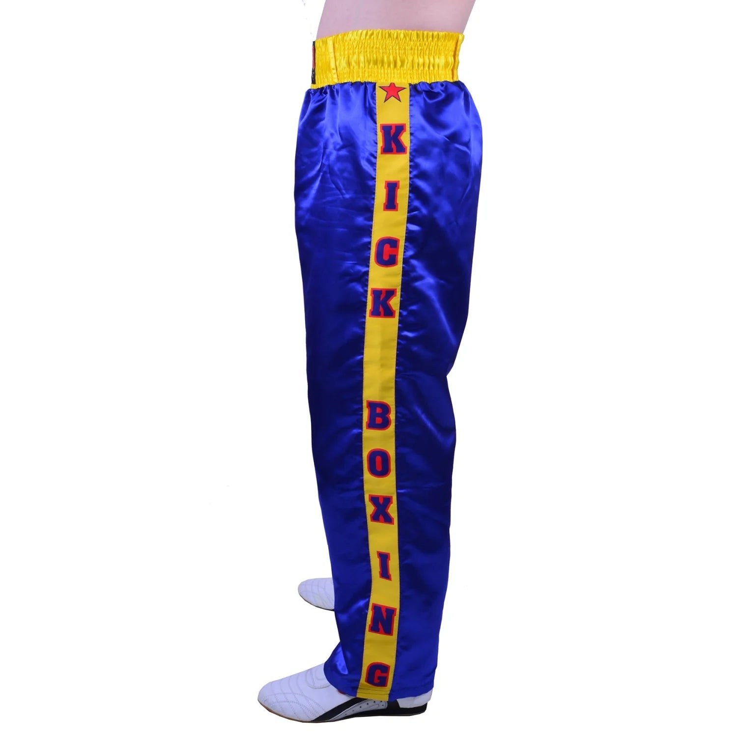MAR-087C | Blue & Yellow Kickboxing Trousers w/ Embroidered Writing - Trousers