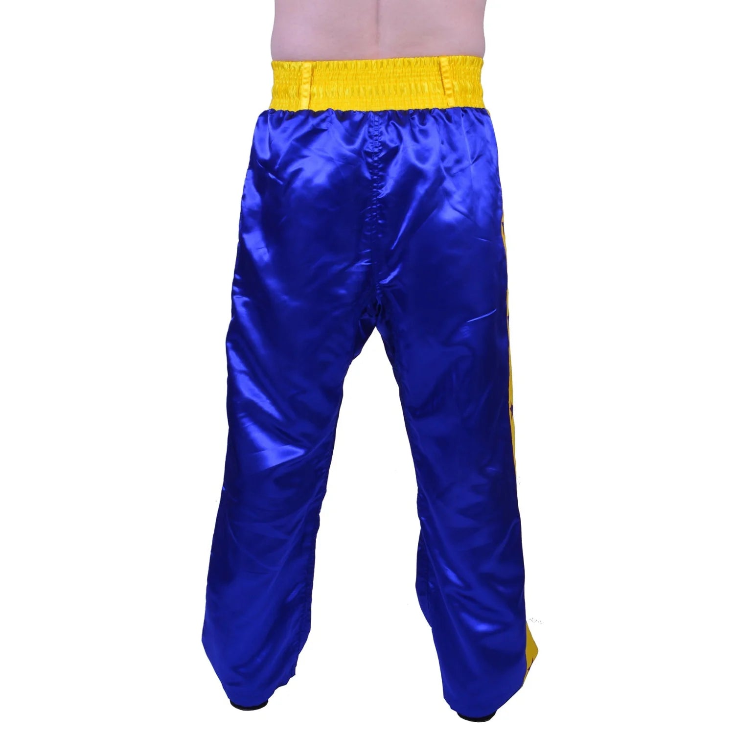MAR-087C | Blue & Yellow Kickboxing Trousers w/ Embroidered Writing - Trousers