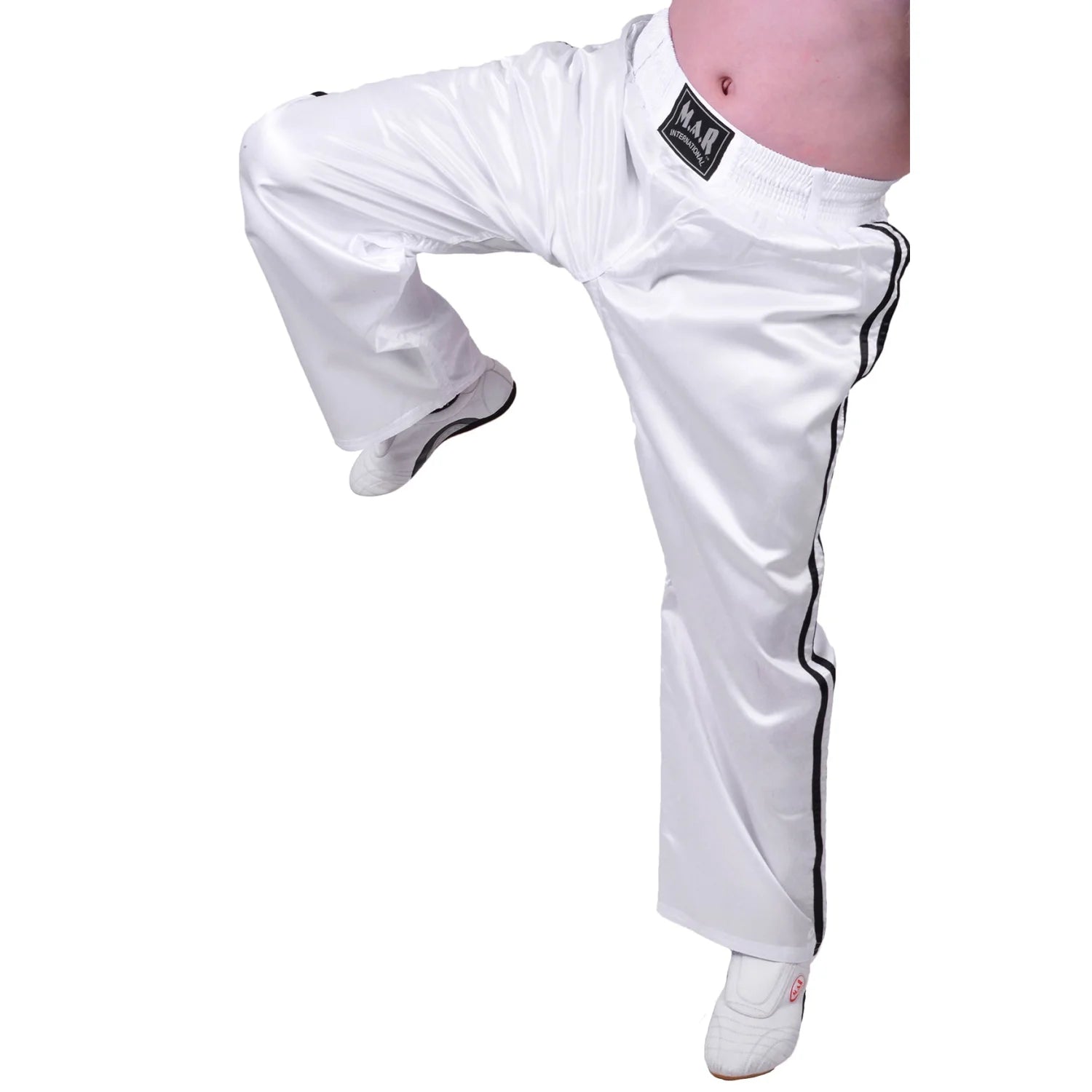 MAR-089C | Full Contact White + Black Kickboxing & Freestyle Trousers - Trousers