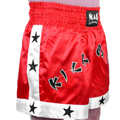 MAR-091E | Red Kickboxing & Thai Boxing Shorts w/ Stars - Shorts