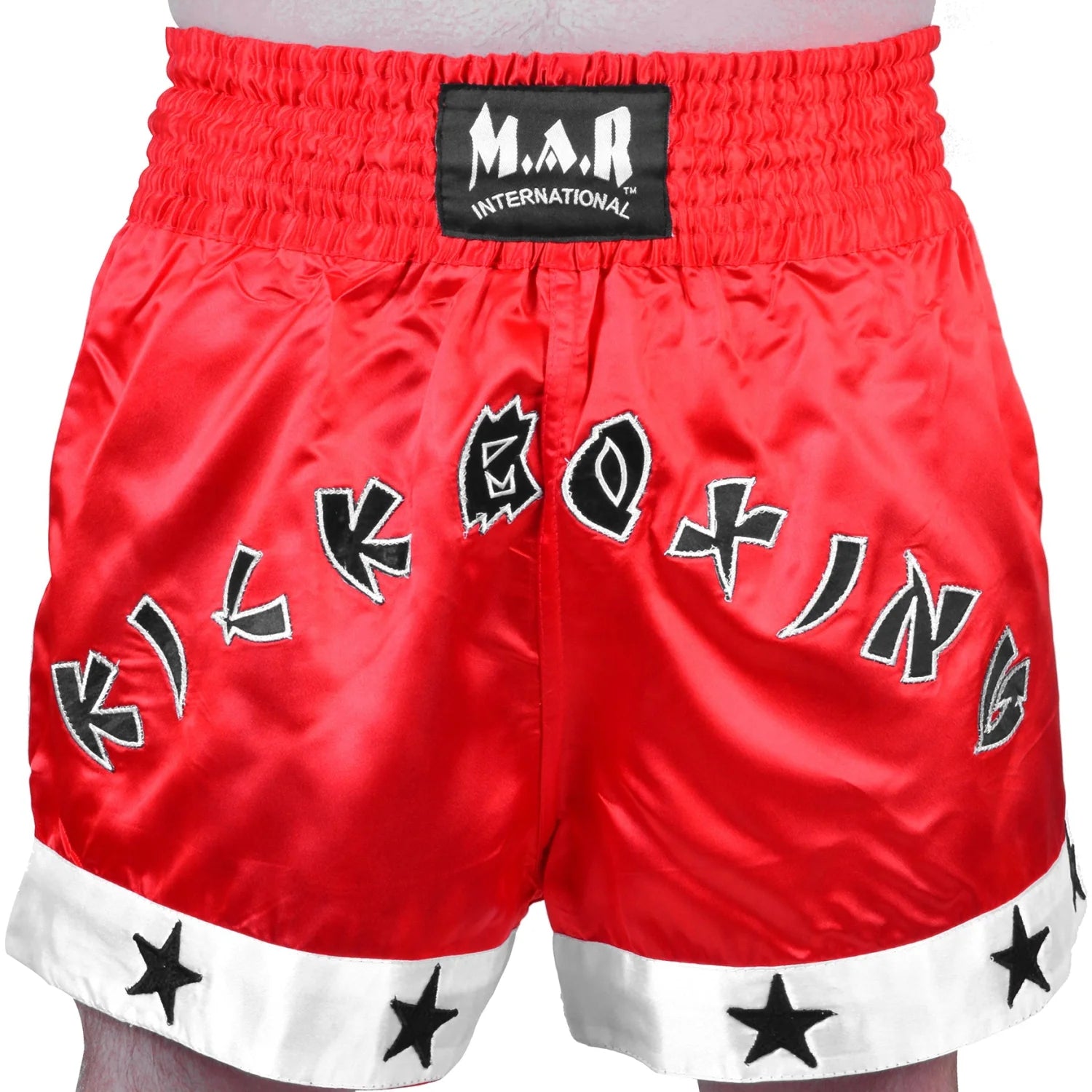 MAR-091E | Red Kickboxing & Thai Boxing Shorts w/ Stars - Shorts