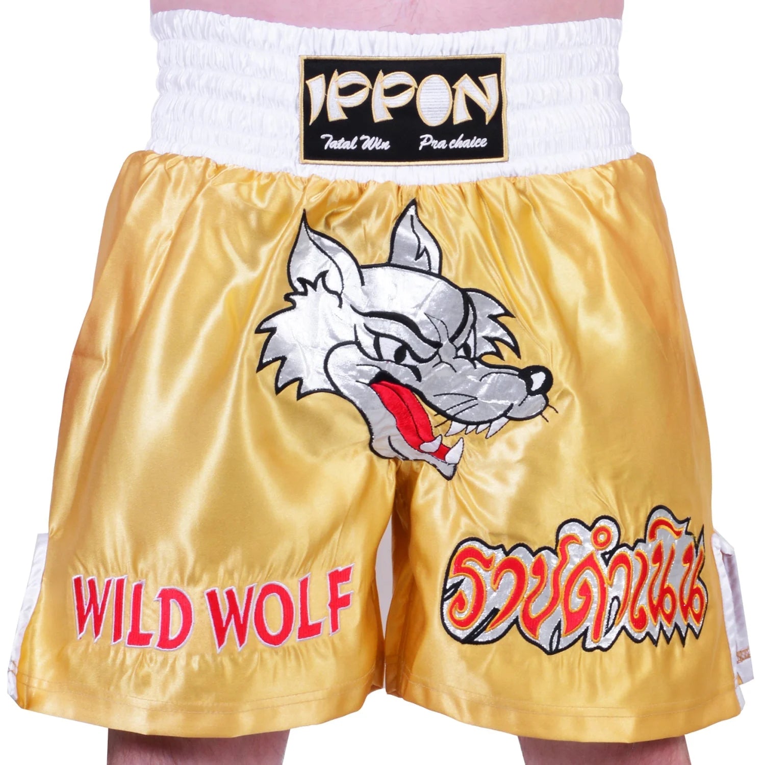 MAR-095I | Gold Kickboxing & K1 Shorts w/ Silver Fox Emblem - Shorts