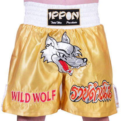 MAR-095I | Gold Kickboxing & K1 Shorts w/ Silver Fox Emblem - Shorts