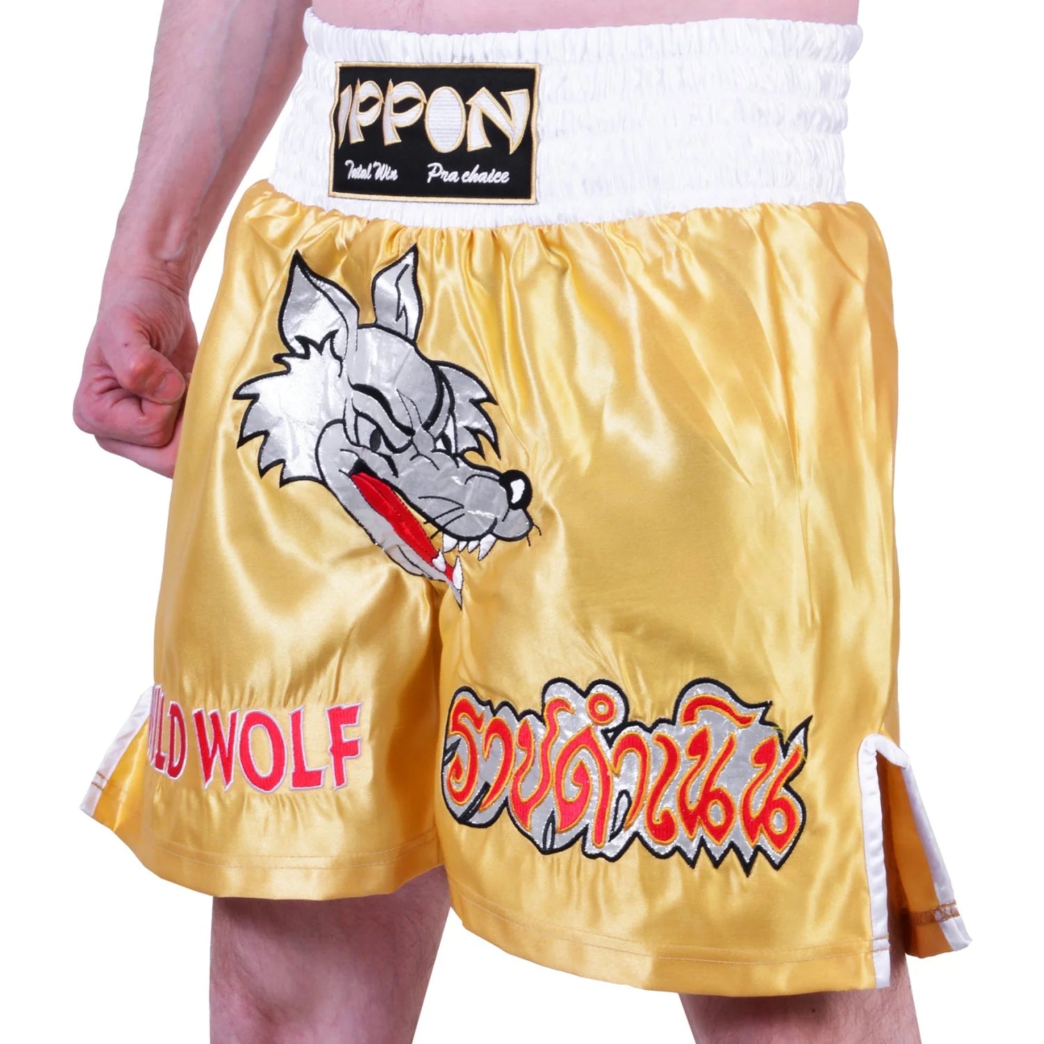 MAR-095I | Gold Kickboxing & K1 Shorts w/ Silver Fox Emblem - Shorts