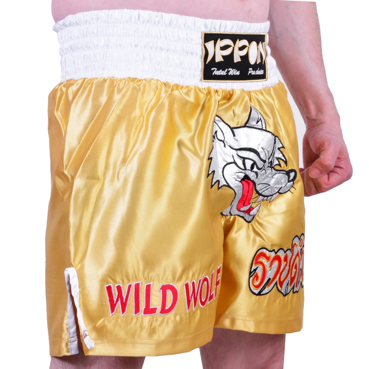 MAR-095I | Gold Kickboxing & K1 Shorts w/ Silver Fox Emblem - Shorts
