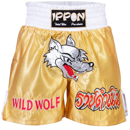 MAR-095I | Gold Kickboxing & K1 Shorts w/ Silver Fox Emblem - Shorts