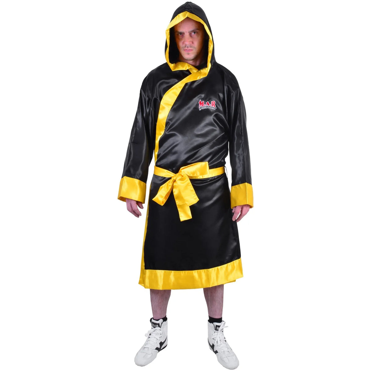 Yellow Boxing Robe Yellow Black Boxing Robe Polyester Silk Satin for Fighters – MAR ...