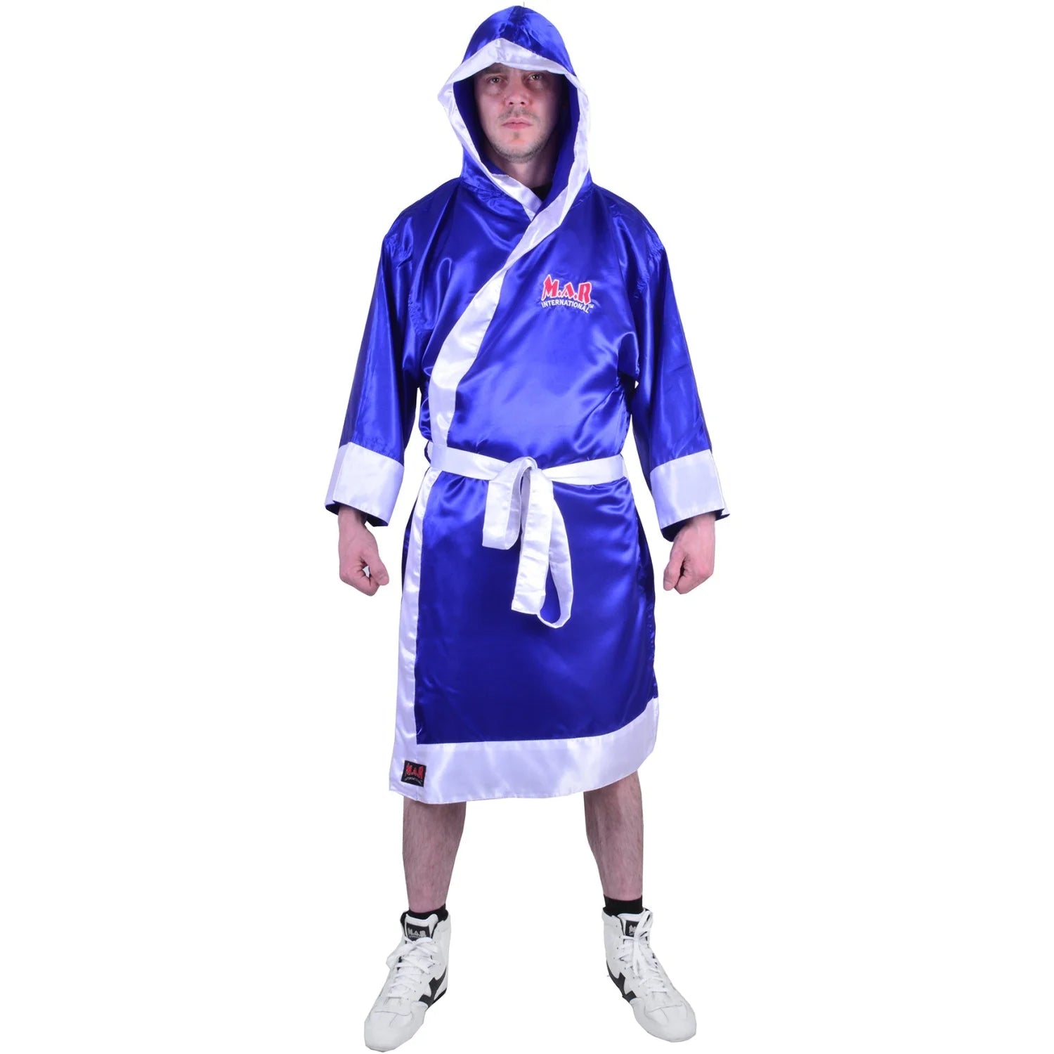 Boxing Robe Png Blue White Boxing Robe in Polyester Silk Satin – MAR International