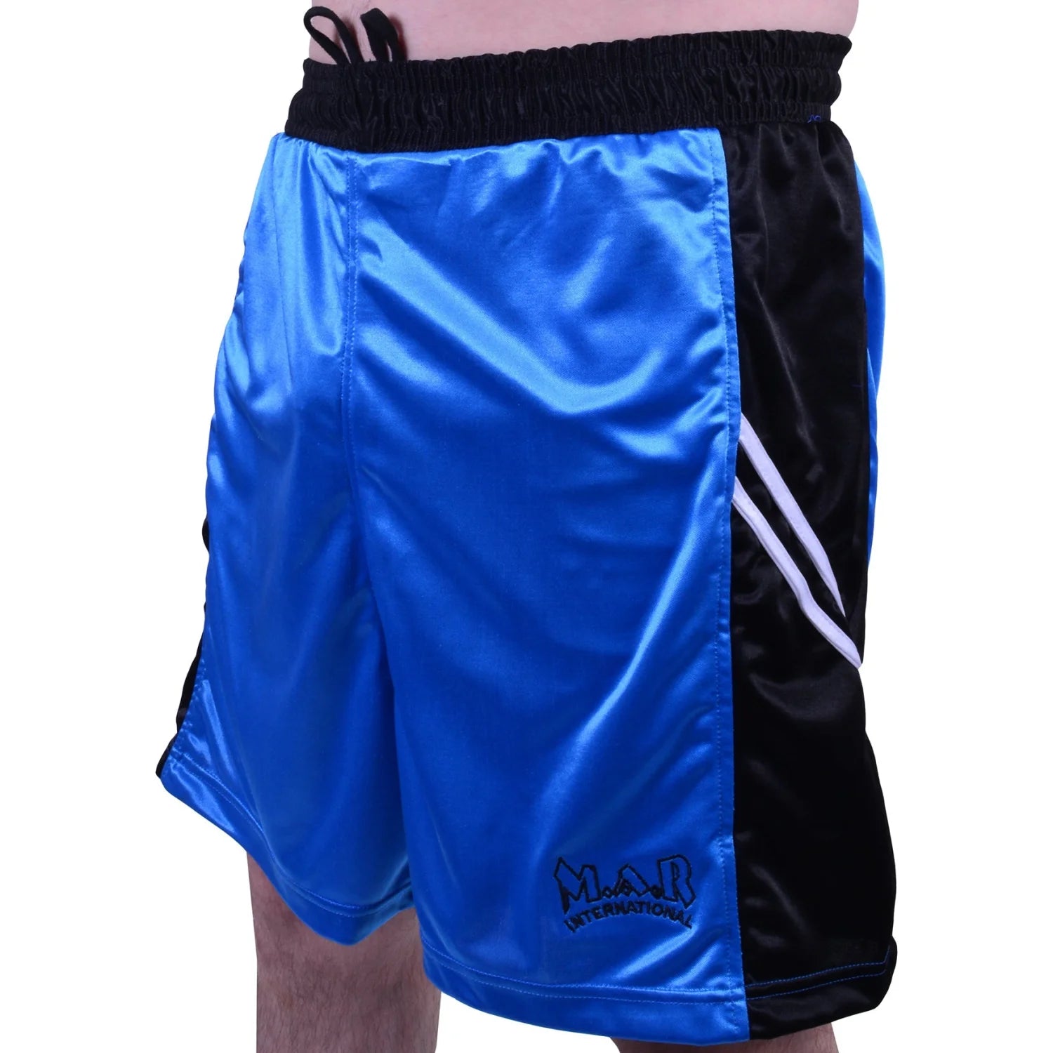 MAR-100A | Blue & Black Boxing Shorts & Vest w/ White Lines - Shorts