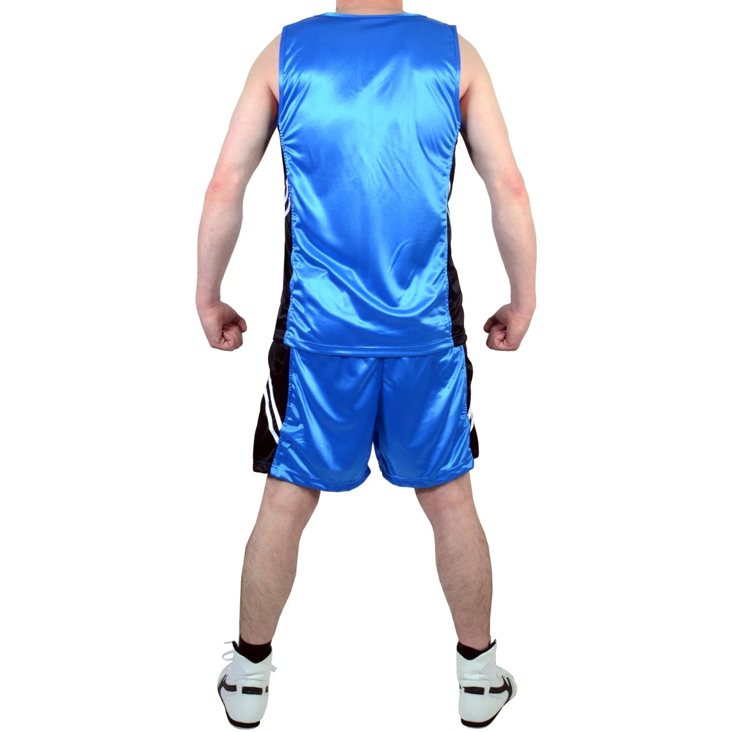 MAR-100A | Blue & Black Boxing Shorts & Vest w/ White Lines - Shorts