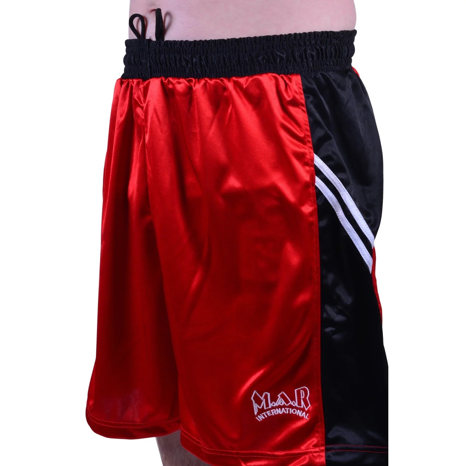 MAR-100B | Red & Black Boxing Shorts & Vest w/ White Lines - Shorts