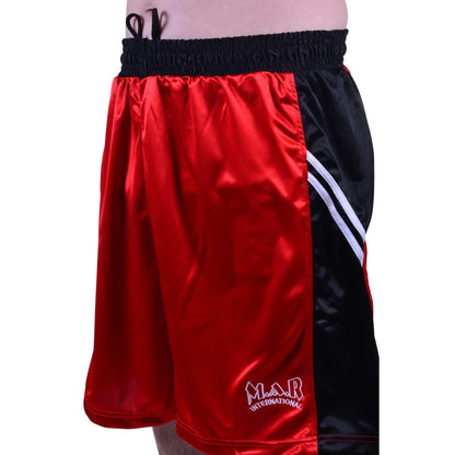 MAR-100B | Red & Black Boxing Shorts & Vest w/ White Lines - Shorts