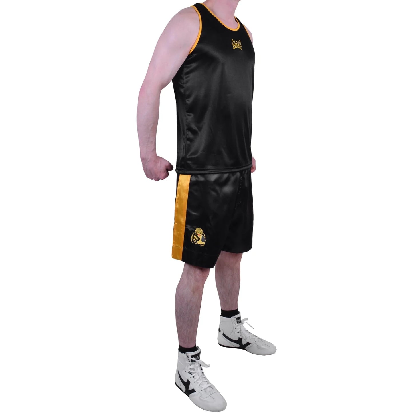 MAR-102A | Black & Yellow Boxing Shorts & Vest - Shorts
